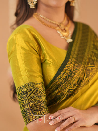 Raag Varnam Yellow Handloom Tissue Saree With Designer Blouse