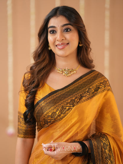 Raag Varnam Mustrad Handloom Tissue Saree With Designer Blouse
