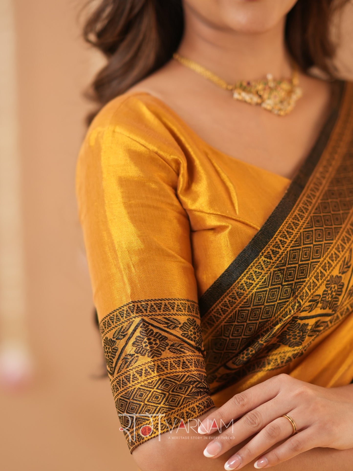 Raag Varnam Mustrad Handloom Tissue Saree With Designer Blouse