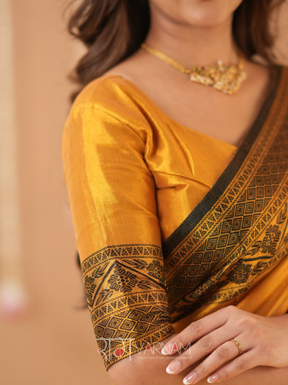 Raag Varnam Mustrad Handloom Tissue Saree With Designer Blouse