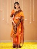 Raag Varnam Orange Handloom Tissue Saree With Designer Blouse