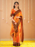 Raag Varnam Orange Handloom Tissue Saree With Designer Blouse