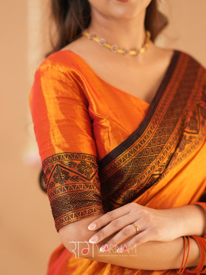 Raag Varnam Orange Handloom Tissue Saree With Designer Blouse