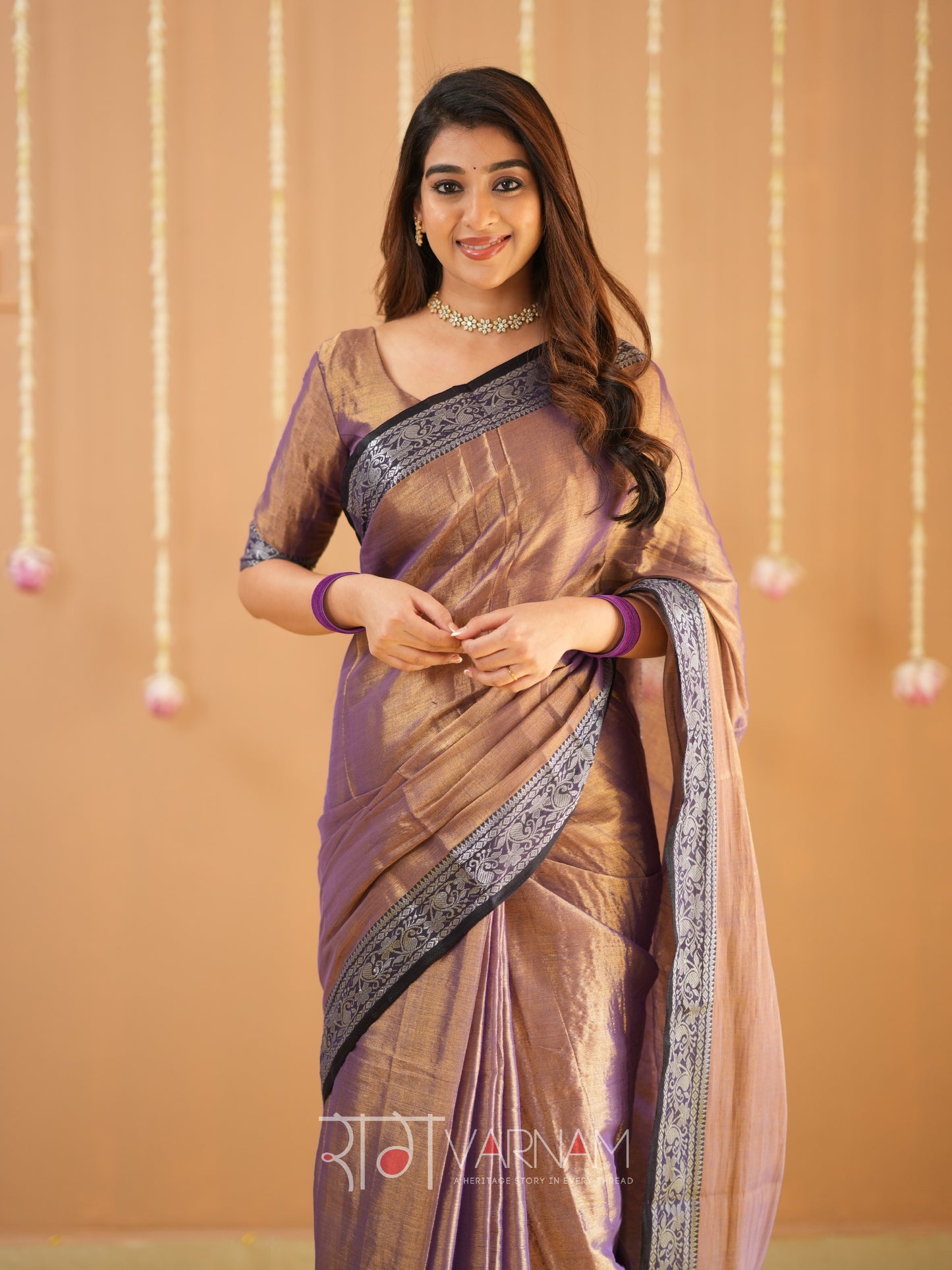 Raag Varnam Copper Handloom Tissue Saree With Designer Blouse