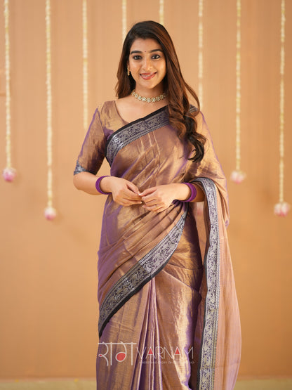 Raag Varnam Copper Handloom Tissue Saree With Designer Blouse