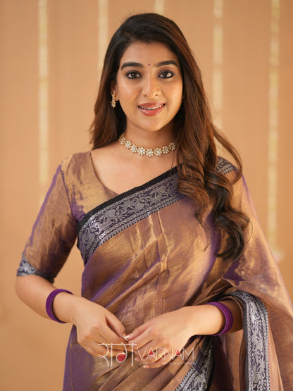 Raag Varnam Copper Handloom Tissue Saree With Designer Blouse