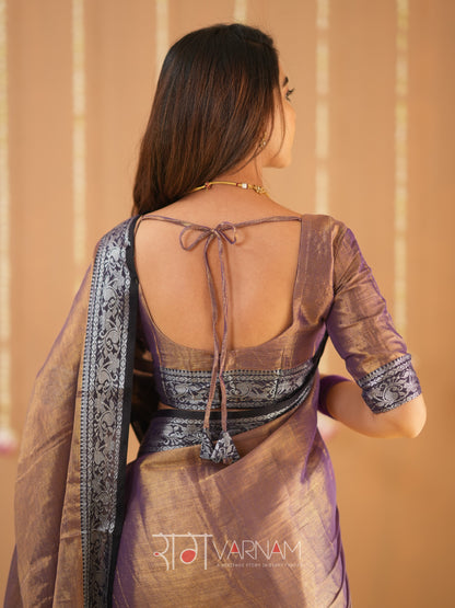 Raag Varnam Copper Handloom Tissue Saree With Designer Blouse