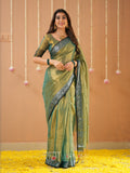 Raag Varnam Green Handloom Tissue Saree With Designer Blouse