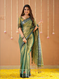 Raag Varnam Green Handloom Tissue Saree With Designer Blouse