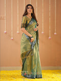 Raag Varnam Green Handloom Tissue Saree With Designer Blouse