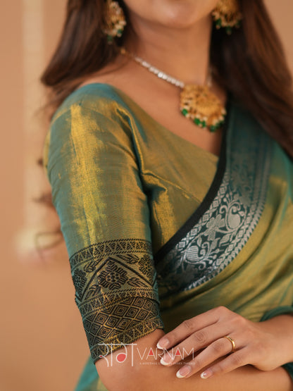Raag Varnam Green Handloom Tissue Saree With Designer Blouse