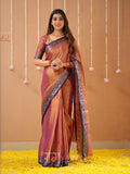 Raag Varnam Brown Handloom Tissue Saree With Designer Blouse