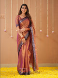 Raag Varnam Brown Handloom Tissue Saree With Designer Blouse
