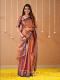 Raag Varnam Brown Handloom Tissue Saree With Designer Blouse