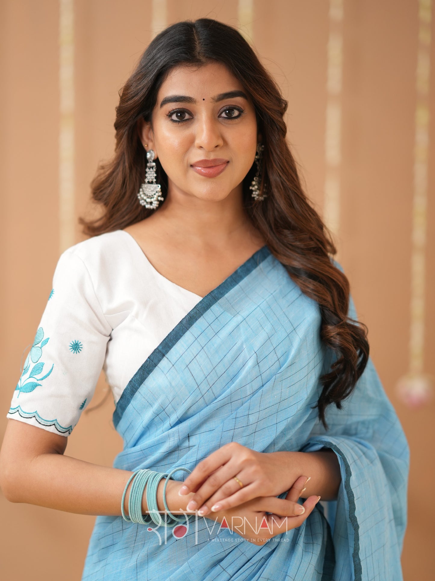 Raag Varnam Sky Handloom Cotton Saree with Designer Blouse
