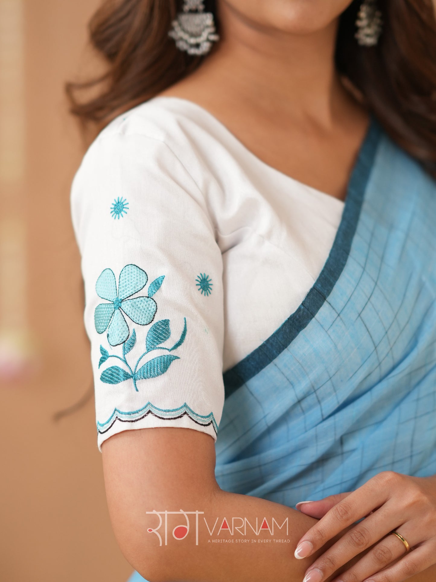 Raag Varnam Sky Handloom Cotton Saree with Designer Blouse