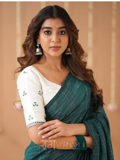 Raag Varnam Teal Green Handloom Cotton Saree with Designer Blouse
