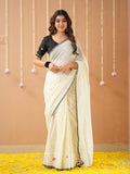 Raag Varnam White Handloom Cotton Saree with Designer Blouse