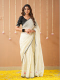 Raag Varnam White Handloom Cotton Saree with Designer Blouse