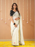 Raag Varnam White Handloom Cotton Saree with Designer Blouse