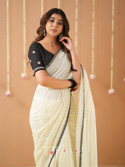 Raag Varnam White Handloom Cotton Saree with Designer Blouse