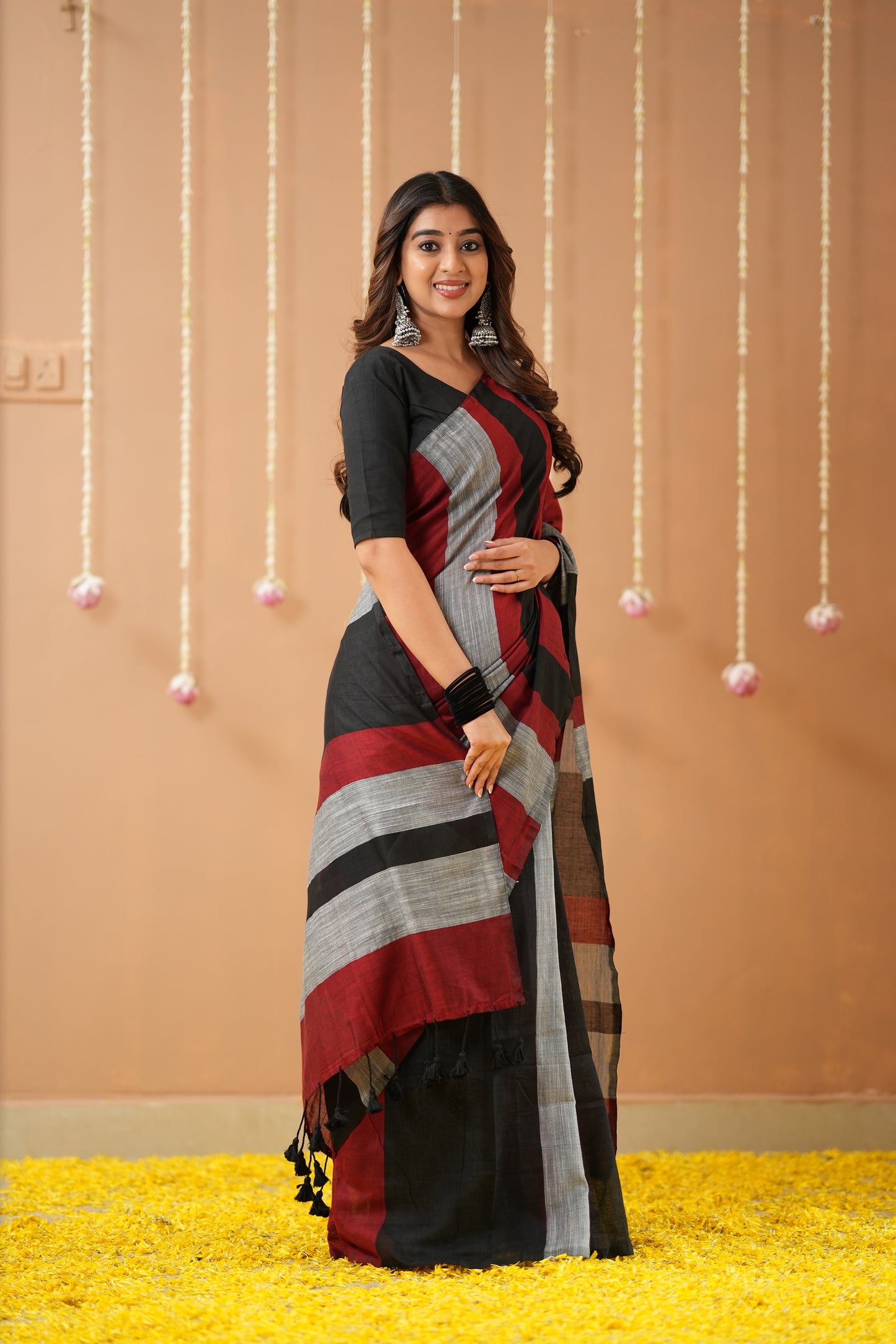 Raag Varnam Black Khadi Handloom Multicolour Saree with Designer Blouse