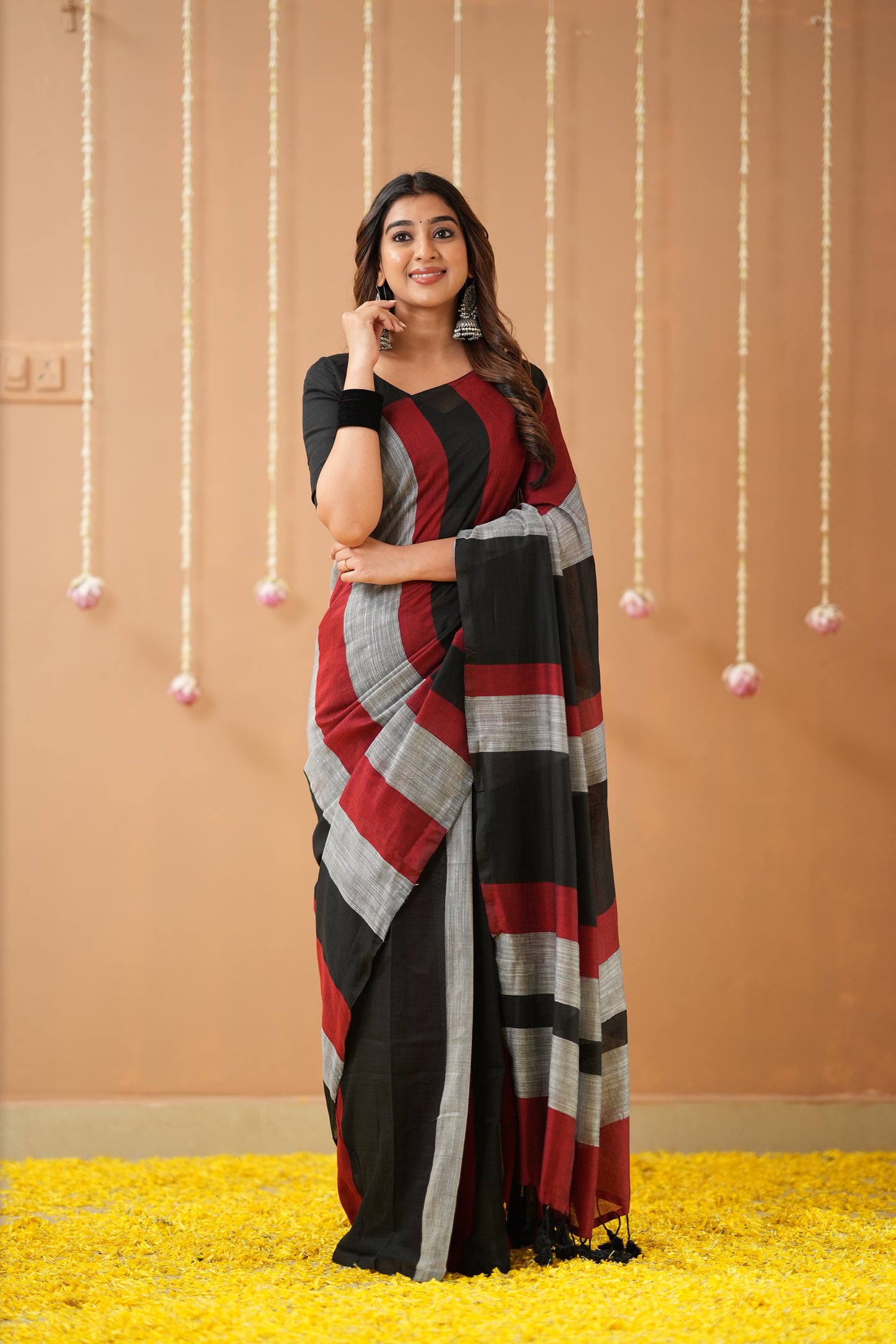 Raag Varnam Black Khadi Handloom Multicolour Saree with Designer Blouse
