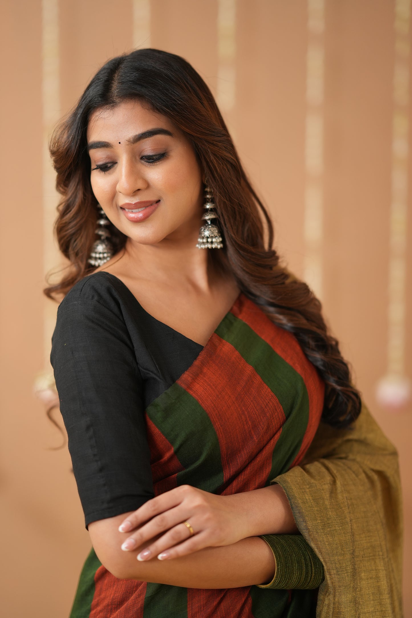 Raag Varnam Green Khadi Handloom Saree with Multicolour Border & Designer Blouse