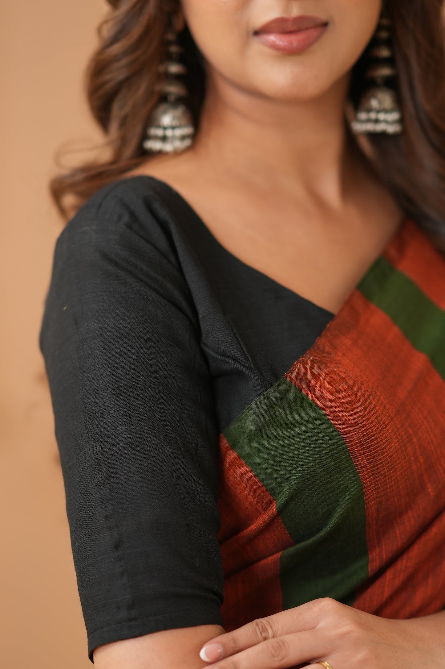 Raag Varnam Green Khadi Handloom Saree with Multicolour Border & Designer Blouse