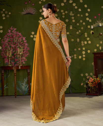 Mustard Black Rangoli Silk Saree with Embroidered Designer Blouse Piece