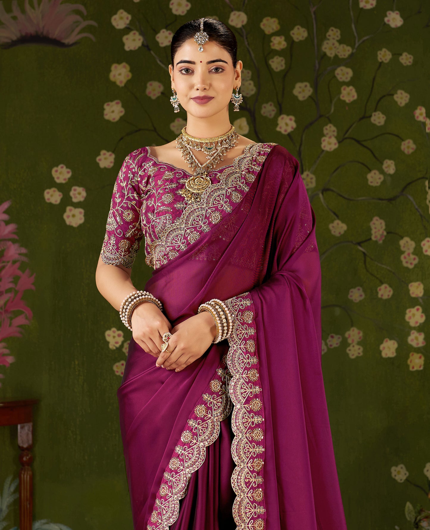 Pink Rangoli Silk Saree with Embroidered Designer Blouse Piece