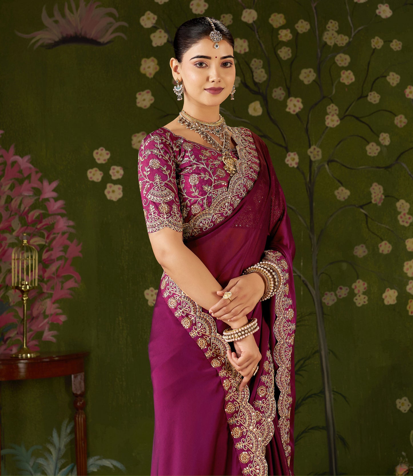 Pink Rangoli Silk Saree with Embroidered Designer Blouse Piece