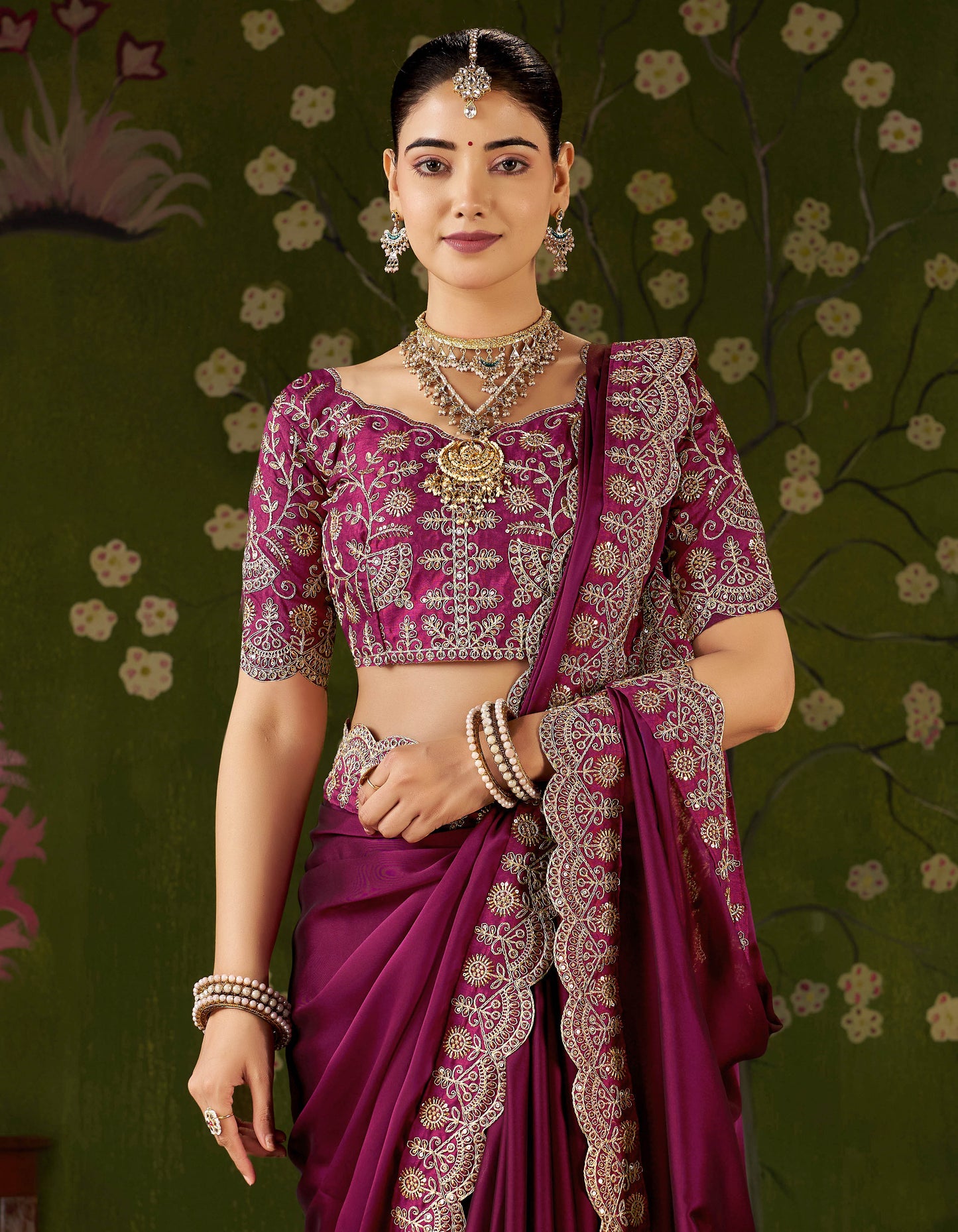 Pink Rangoli Silk Saree with Embroidered Designer Blouse Piece