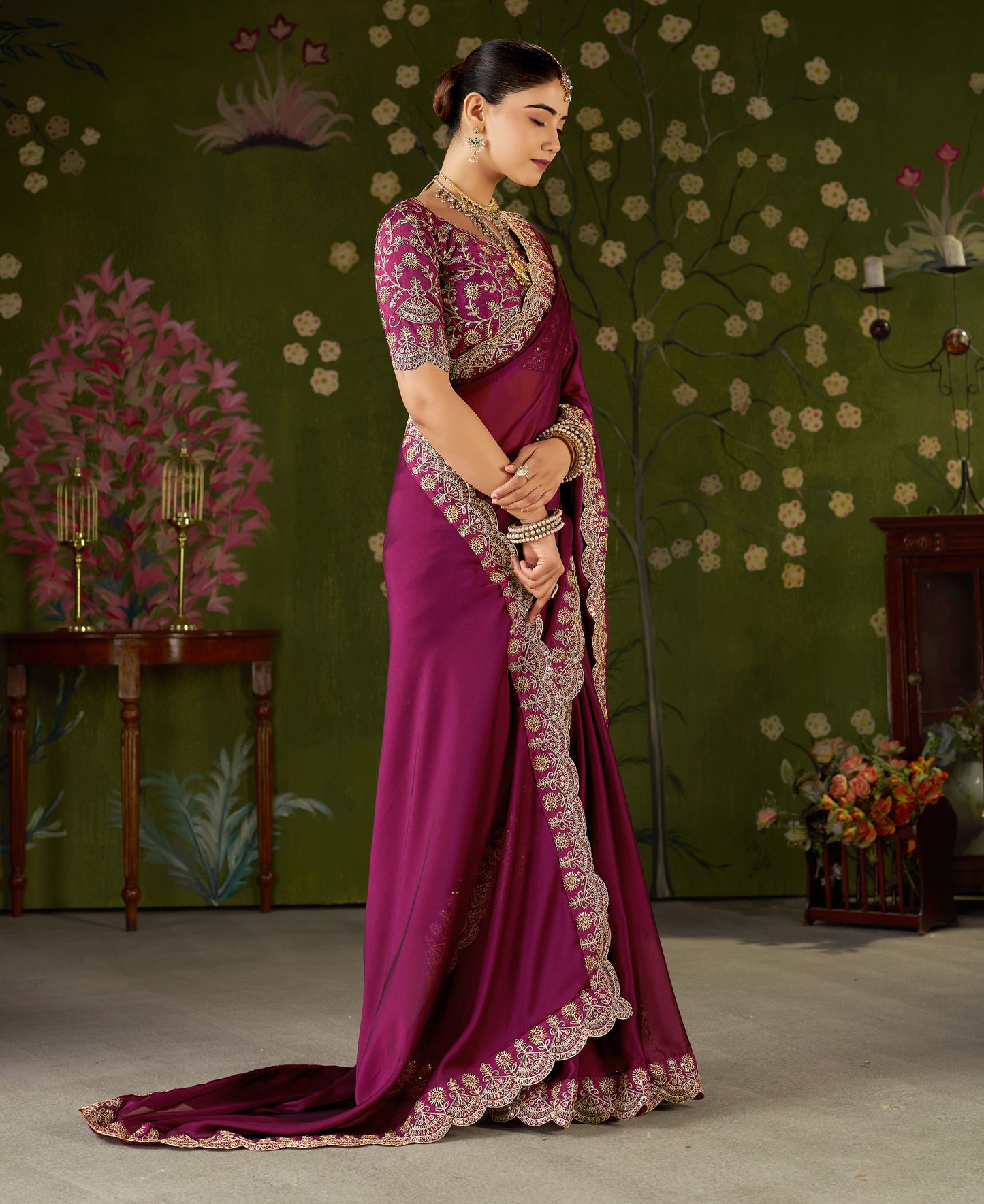 Pink Rangoli Silk Saree with Embroidered Designer Blouse Piece