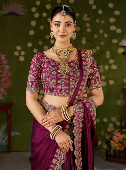 Pink Rangoli Silk Saree with Embroidered Designer Blouse Piece