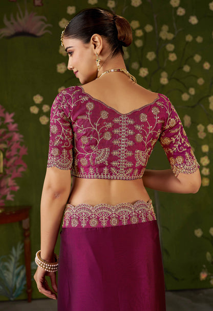 Pink Rangoli Silk Saree with Embroidered Designer Blouse Piece