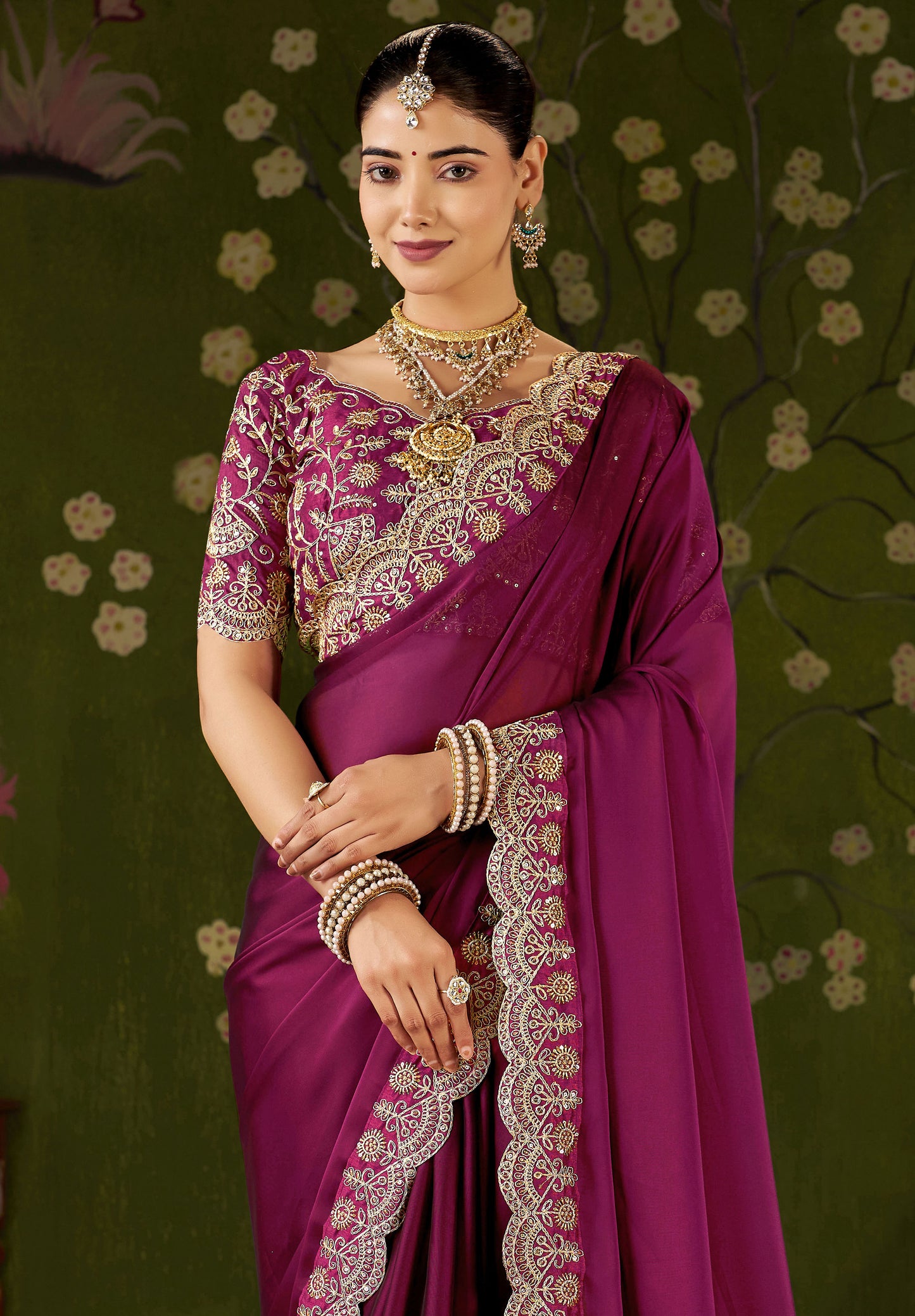 Pink Rangoli Silk Saree with Embroidered Designer Blouse Piece