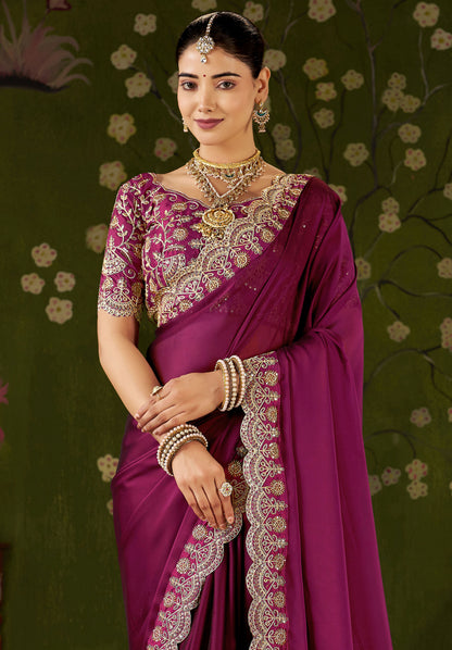 Pink Rangoli Silk Saree with Embroidered Designer Blouse Piece