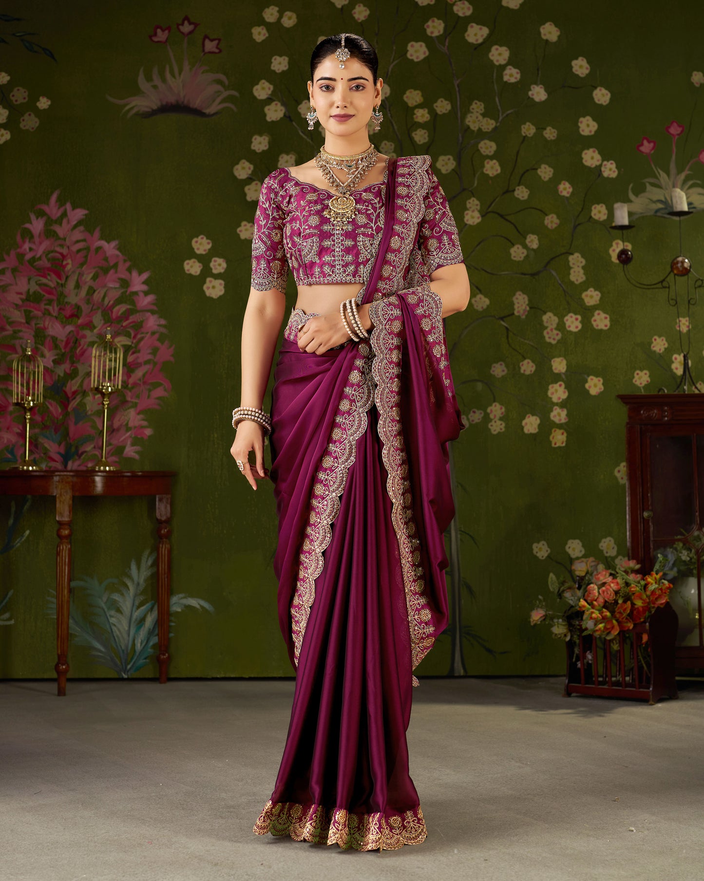 Pink Rangoli Silk Saree with Embroidered Designer Blouse Piece
