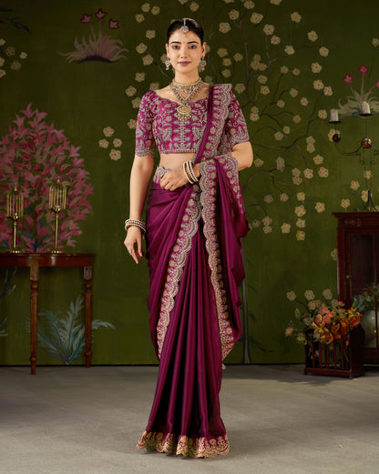 Pink Rangoli Silk Saree with Embroidered Designer Blouse Piece