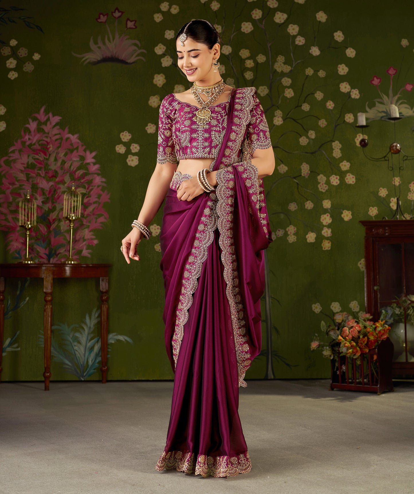 Pink Rangoli Silk Saree with Embroidered Designer Blouse Piece