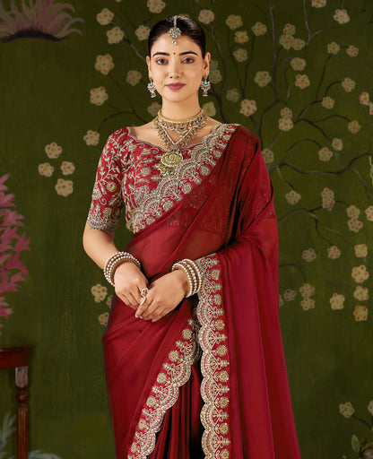 Red Rangoli Silk Saree with Embroidered Designer Blouse Piece