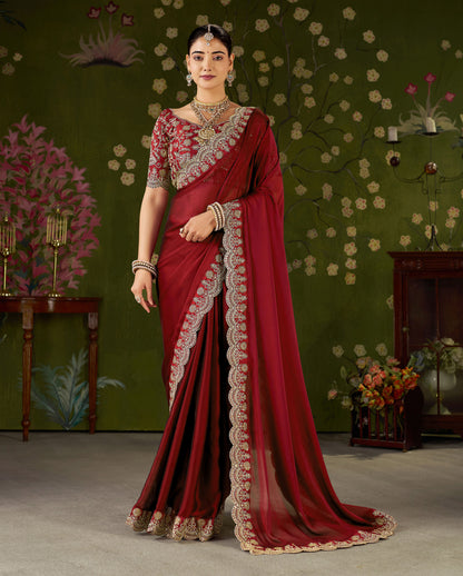 Red Rangoli Silk Saree with Embroidered Designer Blouse Piece