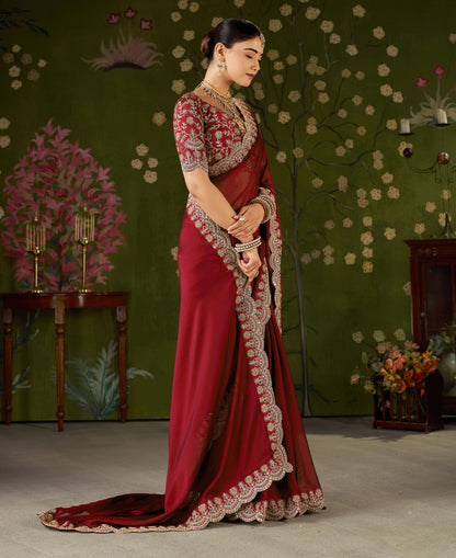 Red Rangoli Silk Saree with Embroidered Designer Blouse Piece