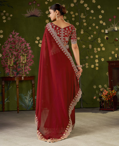 Red Rangoli Silk Saree with Embroidered Designer Blouse Piece