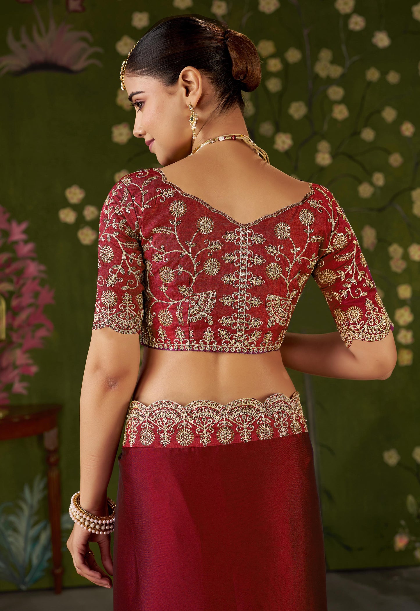 Red Rangoli Silk Saree with Embroidered Designer Blouse Piece