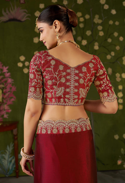 Red Rangoli Silk Saree with Embroidered Designer Blouse Piece