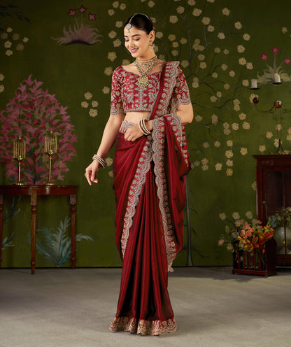 Red Rangoli Silk Saree with Embroidered Designer Blouse Piece