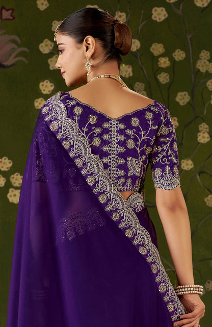 Violet Rangoli Silk Saree with Embroidered Designer Blouse Piece