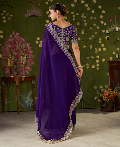 Violet Rangoli Silk Saree with Embroidered Designer Blouse Piece